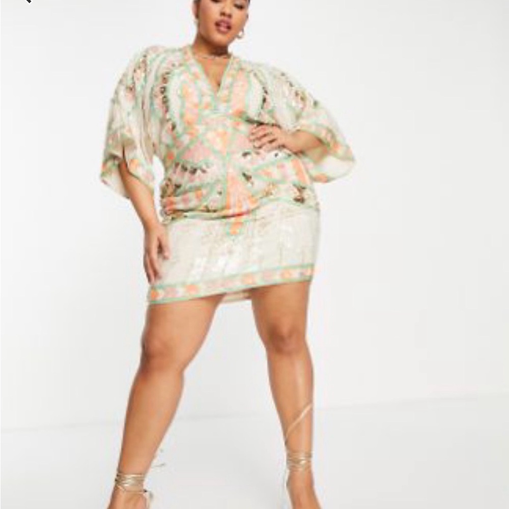 ASOS Curve Boho Mini Dress, Size 14 Multicolor Vacation Flowy Festival Outfit